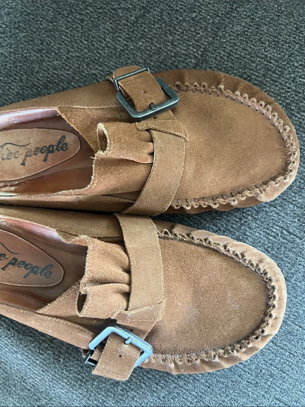 Free People women’s size 8.5 Brown Suede Buckle Slip-On Moccasins